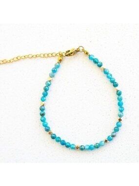 Teal Blue natural Apatite Beaded bracelet Genuine Gemstone Bead 2mm gift for her
